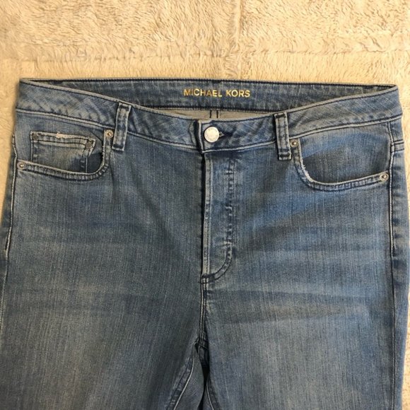 NWOT, MICHAEL MICHAEL KORS Stretch Denim High-Rise Frayed Jeans - Picture 7 of 11